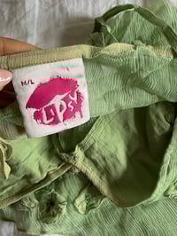 Image 3 of Vintage Y2K Lipsy rare asymmetrical hem green silk cami with floral appliqué 