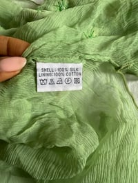 Image 4 of Vintage Y2K Lipsy rare asymmetrical hem green silk cami with floral appliqué 