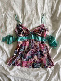 Image 1 of Vintage Y2K floral silk cami with turquoise side ties 