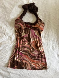 Image 1 of Vintage Y2K halter neck cami swirl pattern and braided strap detail 