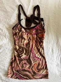 Image 2 of Vintage Y2K halter neck cami swirl pattern and braided strap detail 