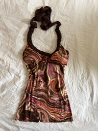 Image 5 of Vintage Y2K halter neck cami swirl pattern and braided strap detail 