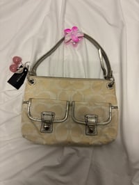 Image 4 of 2012 Coach Poppy Signature Grey and Silver Metallic Hippie Shoulder Bag  