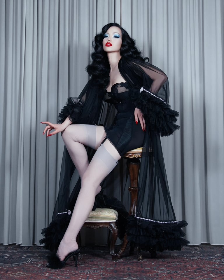 Full-Length Baby Doll nightie & robe set: Black