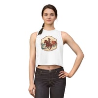 Image 1 of Cowgirl Sunset Crop Top – Western Horse Rider Graphic