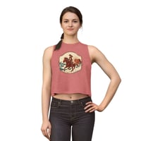 Image 6 of Cowgirl Sunset Crop Top – Western Horse Rider Graphic