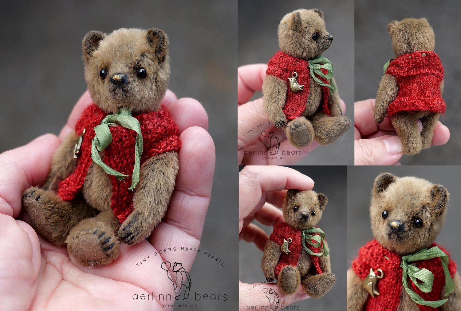 Image of Miniature Light Brown OOAK Artist Teddy Bear Art Doll by Aerlinn Bears