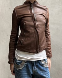 Image 1 of BROWN CONTRAST STITCH LEATHER JACKET