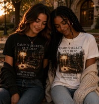 🖤 Campus Secrets Graphic Tee – Dark Academia Book Lover Shirt