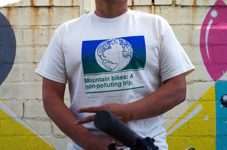 Image of "Mountain Bikes: a non-polluting trip" t-shirt (Earth Day Edition)