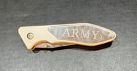 Image 2 of Damascus Folding Pocket Knife w/Custom "Army" Engraving