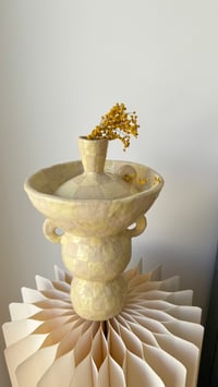 Image 4 of Buttermilk check orbit vase - S