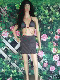 Image 1 of Women's three piece black gold chain skirt swimsuit size Large and Medium 