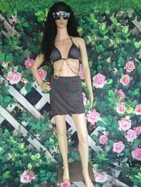 Image 4 of Women's three piece black gold chain skirt swimsuit size Large and Medium 