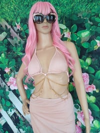 Image 5 of Women's three piece pink gold chain skirt swimsuit.