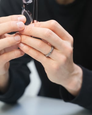 Image of 18ct White gold, 4mm Floral and milled edge engraved ring