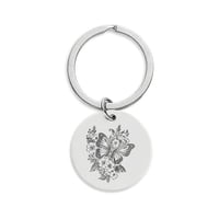 Image 1 of Engraved Round Stainless Steel Keychain — Butterfly Floral Design, "To my mother with all my love"