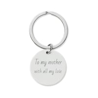 Image 2 of Engraved Round Stainless Steel Keychain — Butterfly Floral Design, "To my mother with all my love"