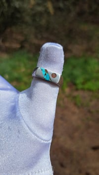 Image 1 of Turquoise w/Matrix and Red Coral inlay Ring