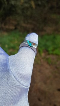 Image 2 of Turquoise w/Matrix and Red Coral inlay Ring