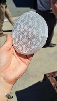 Image 2 of 4" Celenite Disk ~~ Flower of Life