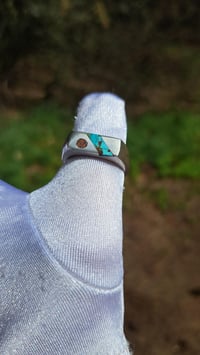 Image 3 of Turquoise w/Matrix and Red Coral inlay Ring