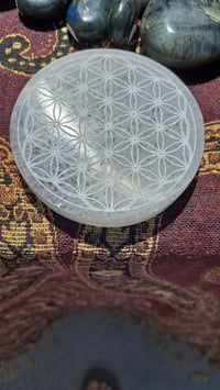 Image 3 of 4" Celenite Disk ~~ Flower of Life