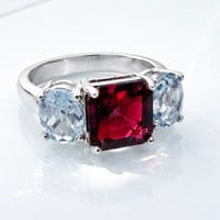 Image 1 of Rubellite & Aquamarine Three Stone Ring