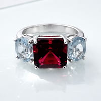 Image 2 of Rubellite & Aquamarine Three Stone Ring