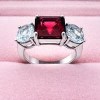 Image 3 of Rubellite & Aquamarine Three Stone Ring