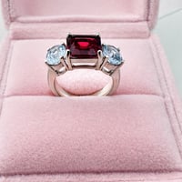 Image 4 of Rubellite & Aquamarine Three Stone Ring