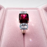 Image 5 of Rubellite & Aquamarine Three Stone Ring