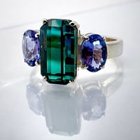 Image 1 of Blue Green Tourmaline & Tanzanite Three Stone Ring