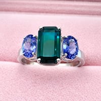 Image 2 of Blue Green Tourmaline & Tanzanite Three Stone Ring