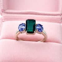Image 3 of Blue Green Tourmaline & Tanzanite Three Stone Ring