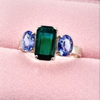 Image 4 of Blue Green Tourmaline & Tanzanite Three Stone Ring