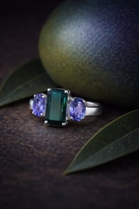 Image 5 of Blue Green Tourmaline & Tanzanite Three Stone Ring