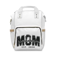 Image 1 of Diaper Backpack — 'MOM' Graphic (Est. 2026) | Multifunctional Baby Bag for New Moms