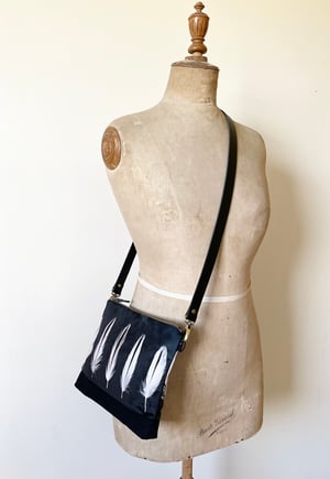 Image of Oystercatcher feathers, large shoulder bag with crossbody strap 