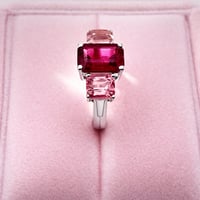 Image 1 of Rubellite & Tajikistan Spinel Red & Pink 3 Stone Ring