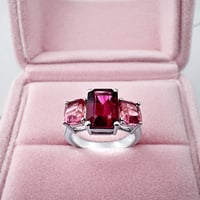 Image 2 of Rubellite & Tajikistan Spinel Red & Pink 3 Stone Ring