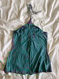 Image 2 of Vintage Y2K blue and purple tie dye halterneck cami with embellishment on neckline 