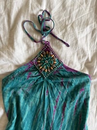 Image 3 of Vintage Y2K blue and purple tie dye halterneck cami with embellishment on neckline 