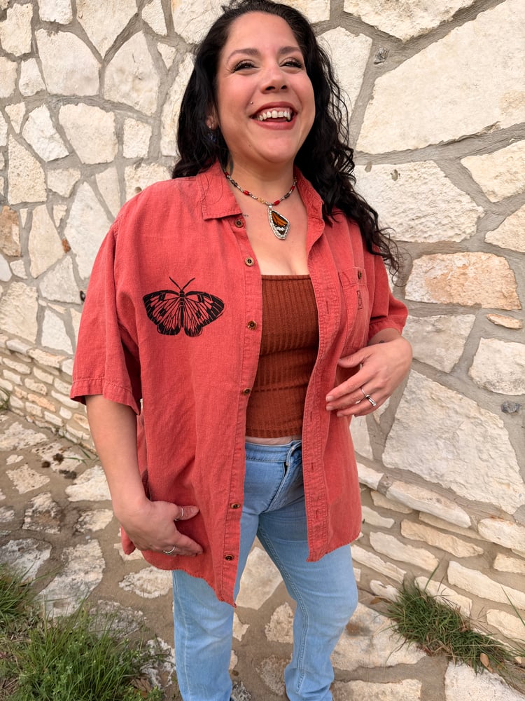 Image of Hand Stamped Orvis Hemp Blend Shirt — Butterfly