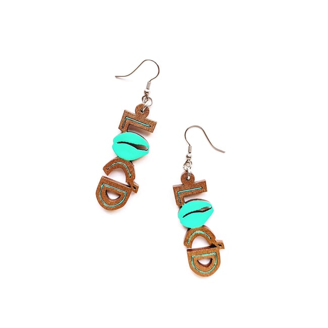 Loc'd Mint + Bronze Wood Earrings 