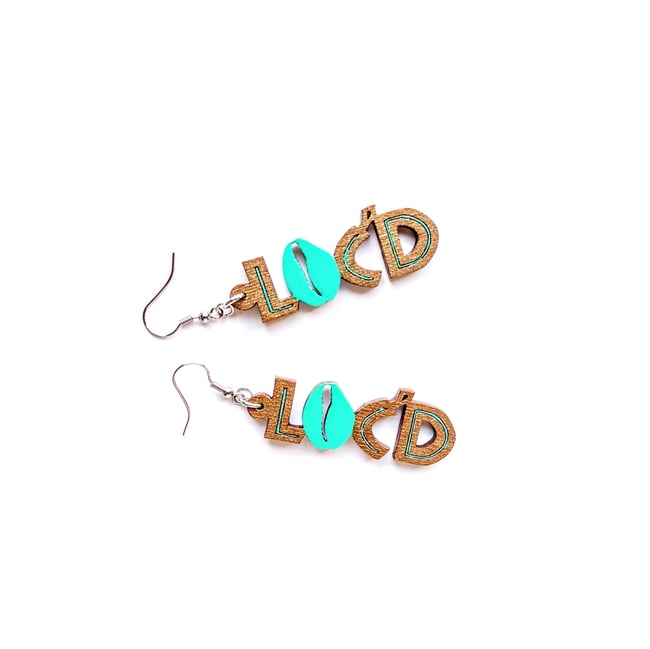 Loc'd Mint + Bronze Wood Earrings 