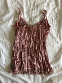 Image 2 of Vintage Y2K rare dusty pink crinkle cami with gun mental grey embellishment and micromesh hem