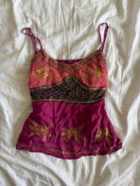 Image 4 of Vintage Y2K pink contrast sequin cami with gold sequins 