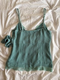 Image 2 of Vintage Y2K blue fairy cami with beads and sequin ribbon tie detail 