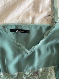 Image 3 of Vintage Y2K blue fairy cami with beads and sequin ribbon tie detail 